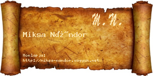 Miksa Nándor névjegykártya